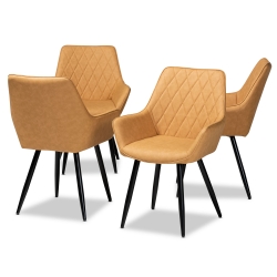 Baxton Studio Astrid Mid-Century Contemporary Tan Faux Leather Upholstered and Black Metal 4-Piece Dining Chair Set